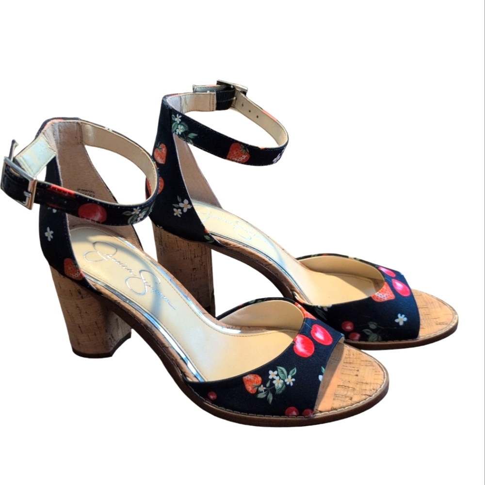 Jessica Simpson Maivel Cherry Print Cork Heels Size 10